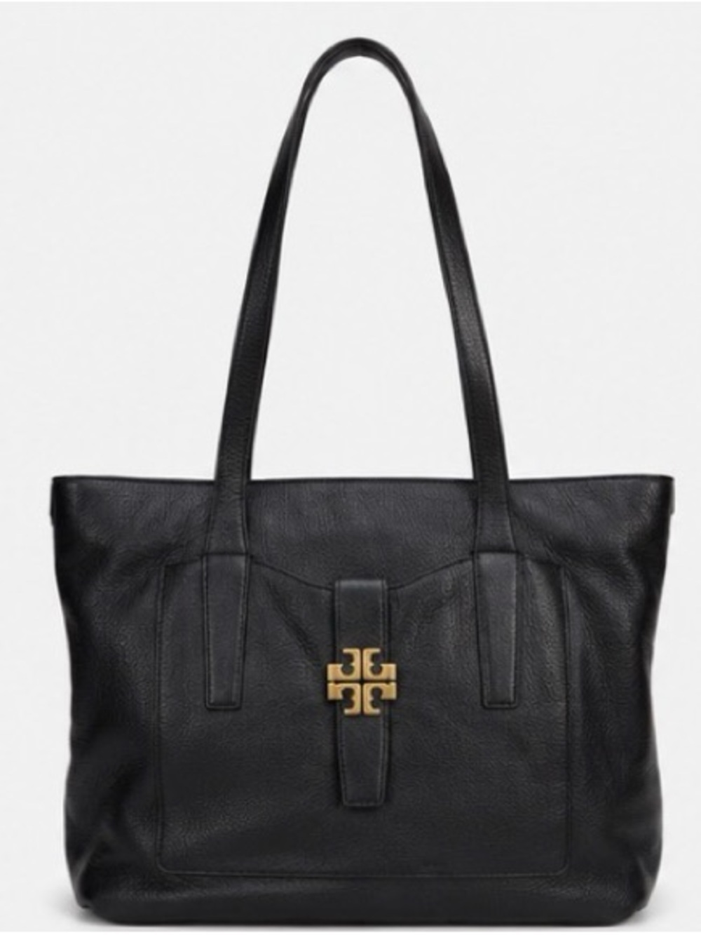 Tory Burch Black Leather Tote with Gold Logo work - laptop